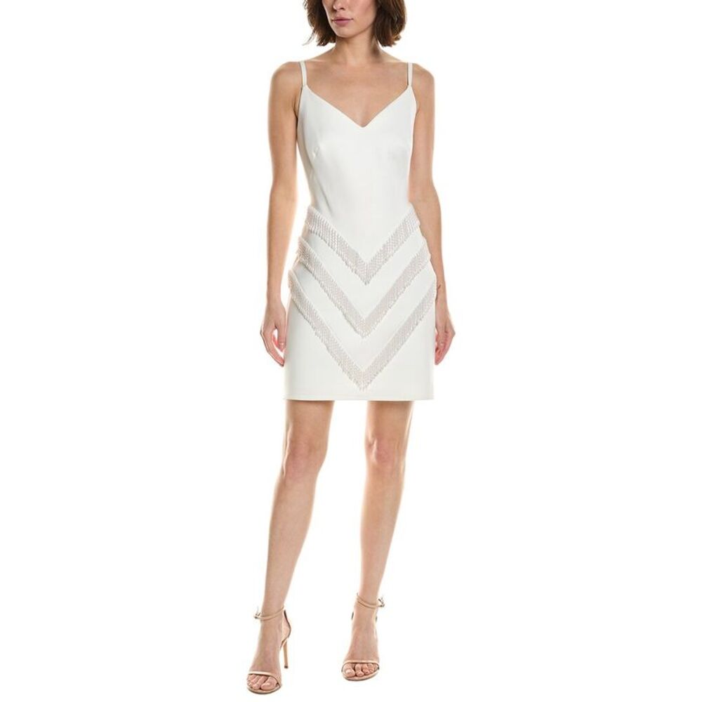 Tadashi Shoji Womens  Beaded Fringe Mini Dress, White